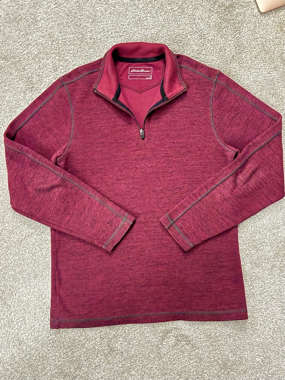 Eddie Bauer Men's Half-Zip Pullover - Maroon with Black Trim